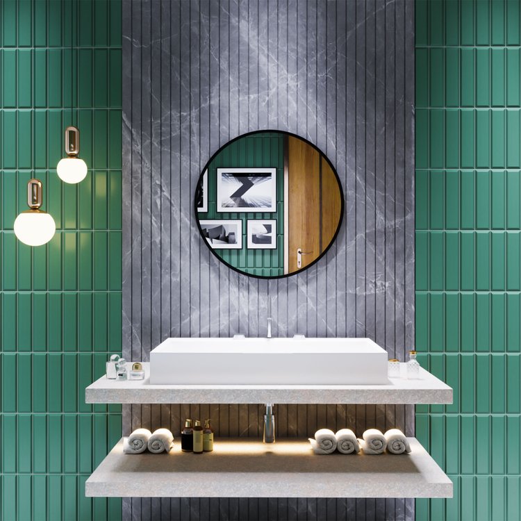 Nuova 24 in. x 24 in. Framed Round Mirror in Matte Black