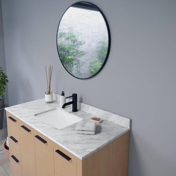 Nuova 30 in. x 30 in. Framed Round Mirror in Matte Black