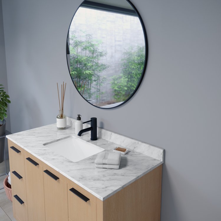 Nuova 36 in. x 36 in. Framed Round Mirror in Matte Black