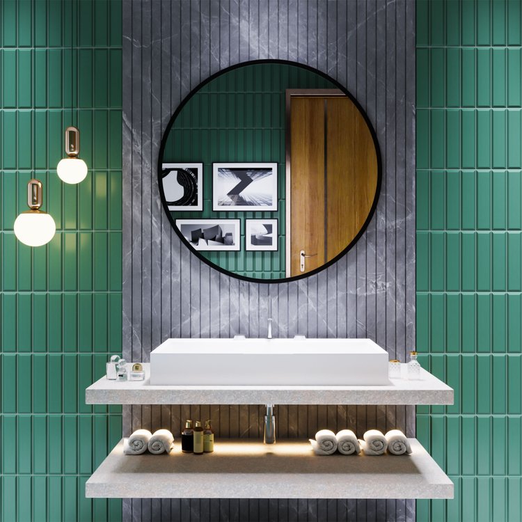 Nuova 36 in. x 36 in. Framed Round Mirror in Matte Black