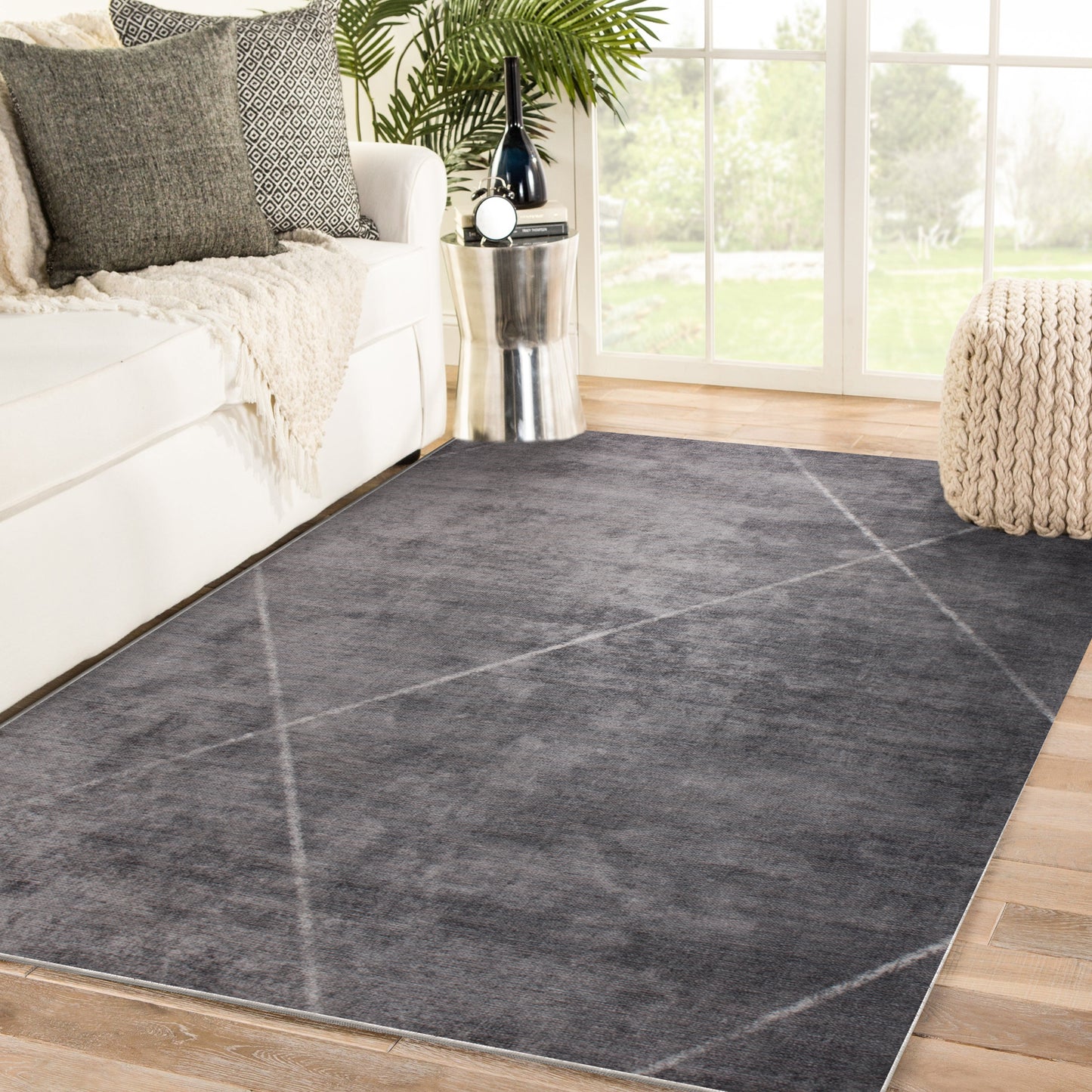 Fallon Rectangle Grey/ Ivory Indoor Rug 2'6" X 10 Ft