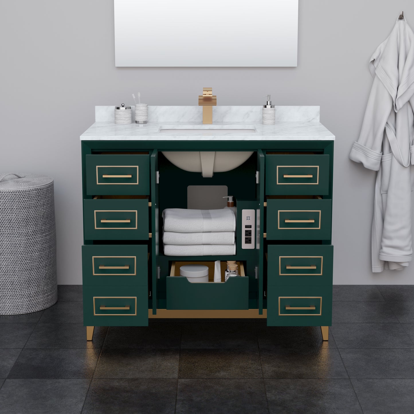 Marlena 42 Inch Single Vanity in Green, No Top, No Sink, Satin Bronze Trim