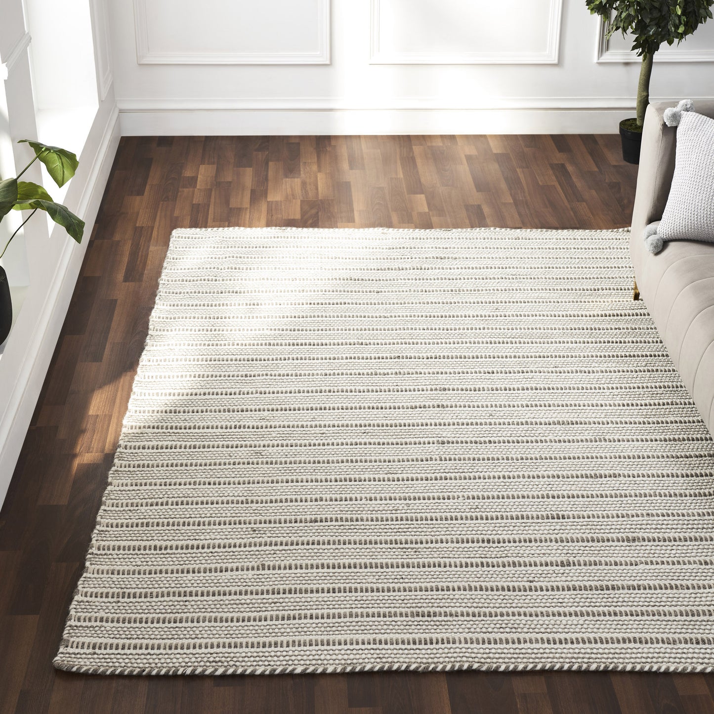 Orria Ivory/Grey Hand Woven Wool, Polyester Rug (94X122)