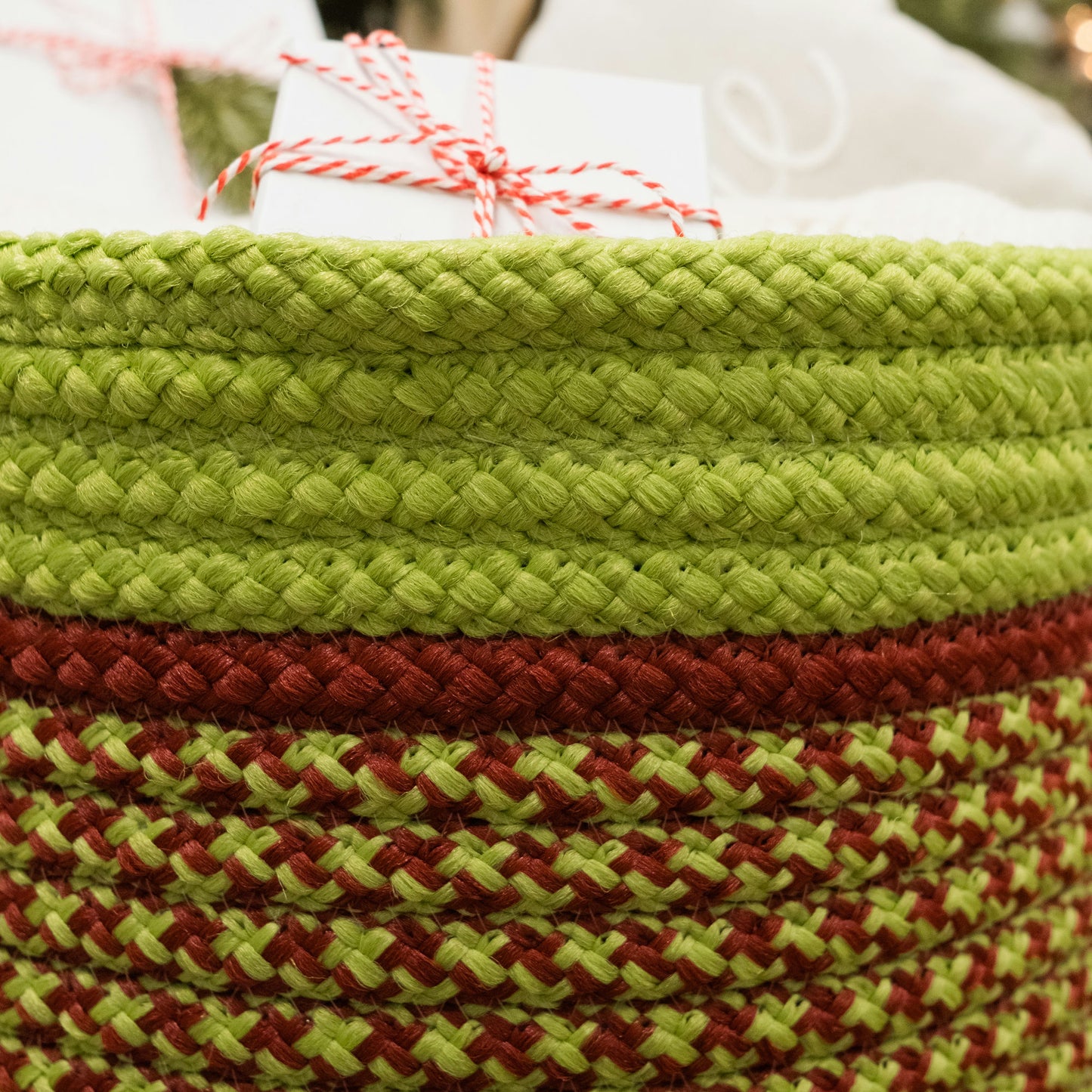 Merry & Bright Houndstooth Basket - Red/Green 14"x14"x14"