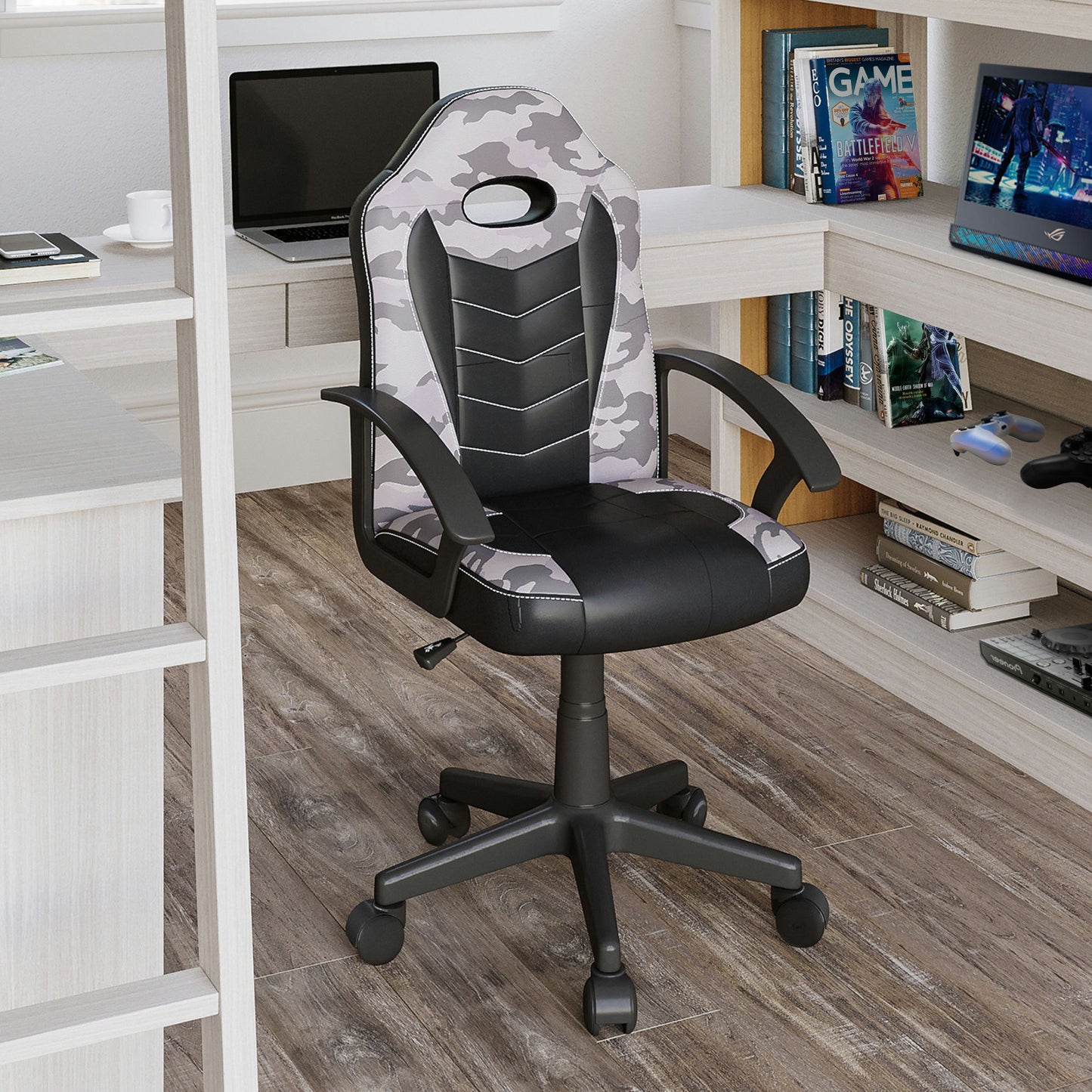 Techni Mobili Kid's Gaming and Student Racer Chair with Wheels, Grey