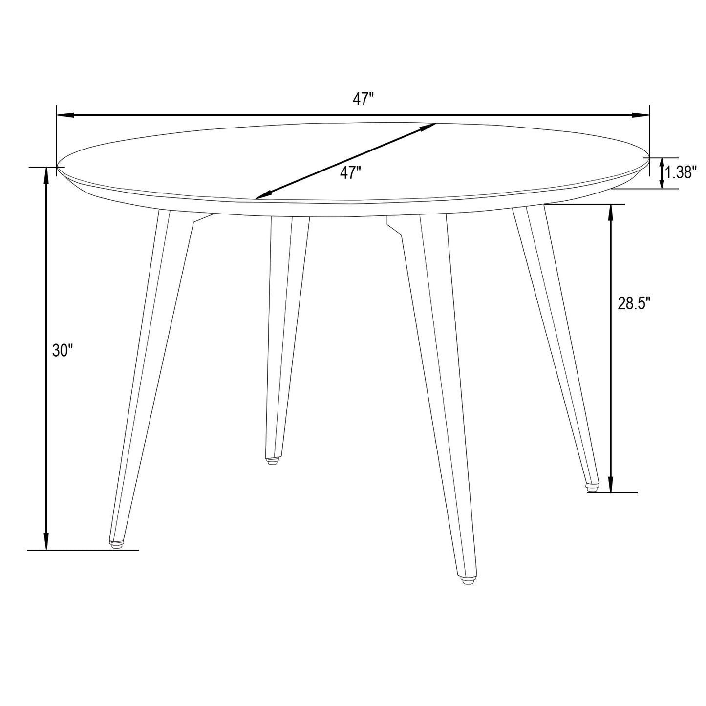 LeisureMod Ravenna Modern Round Ebony Wood 47" Dining Table With Metal Legs