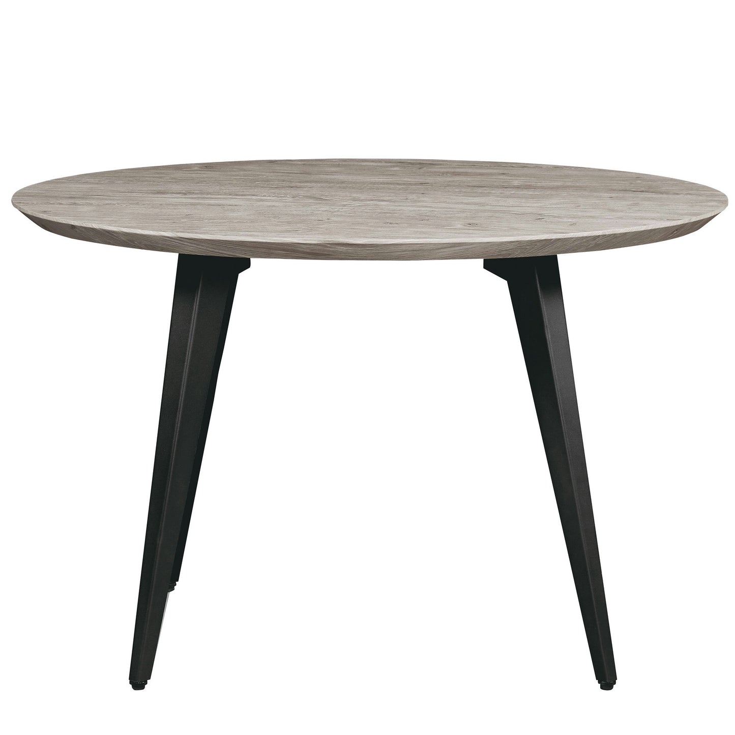 LeisureMod Ravenna Modern Round Grey Wood 47" Dining Table With Metal Legs