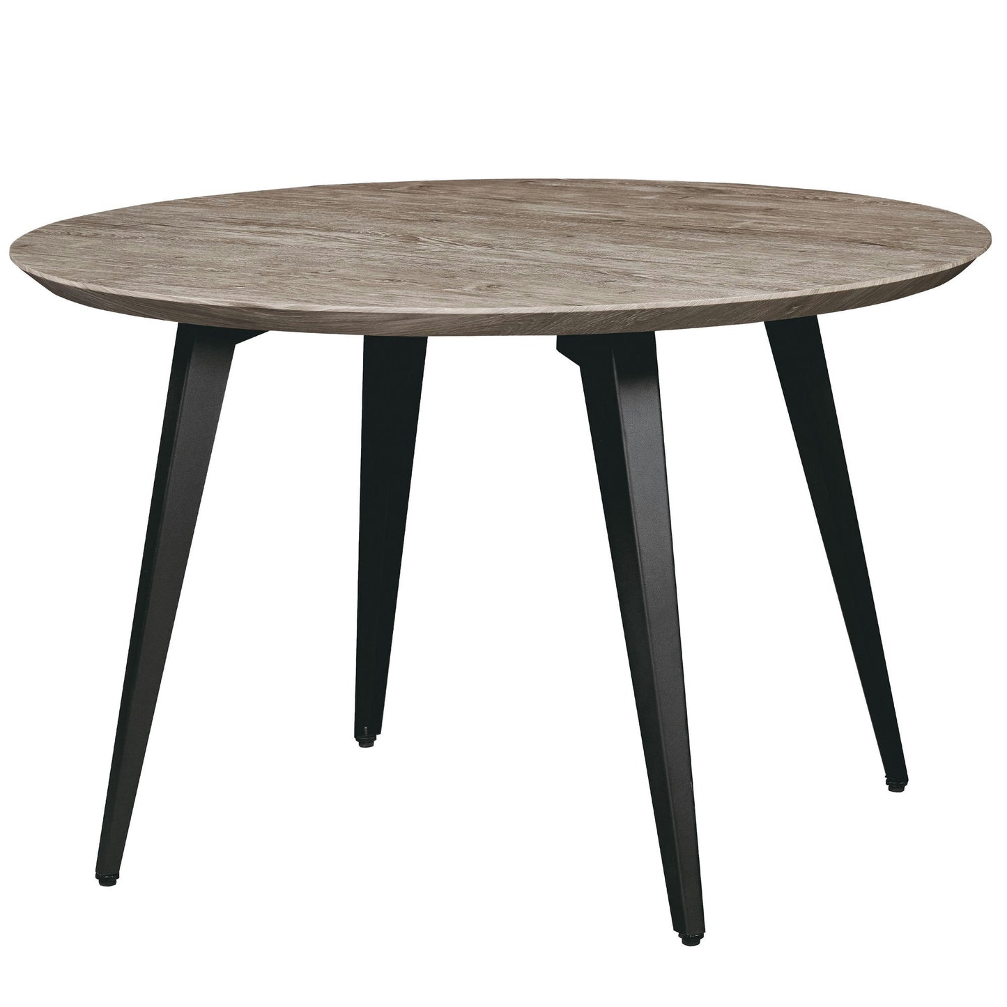 LeisureMod Ravenna Modern Round Oak Wood 47" Dining Table With Metal Legs