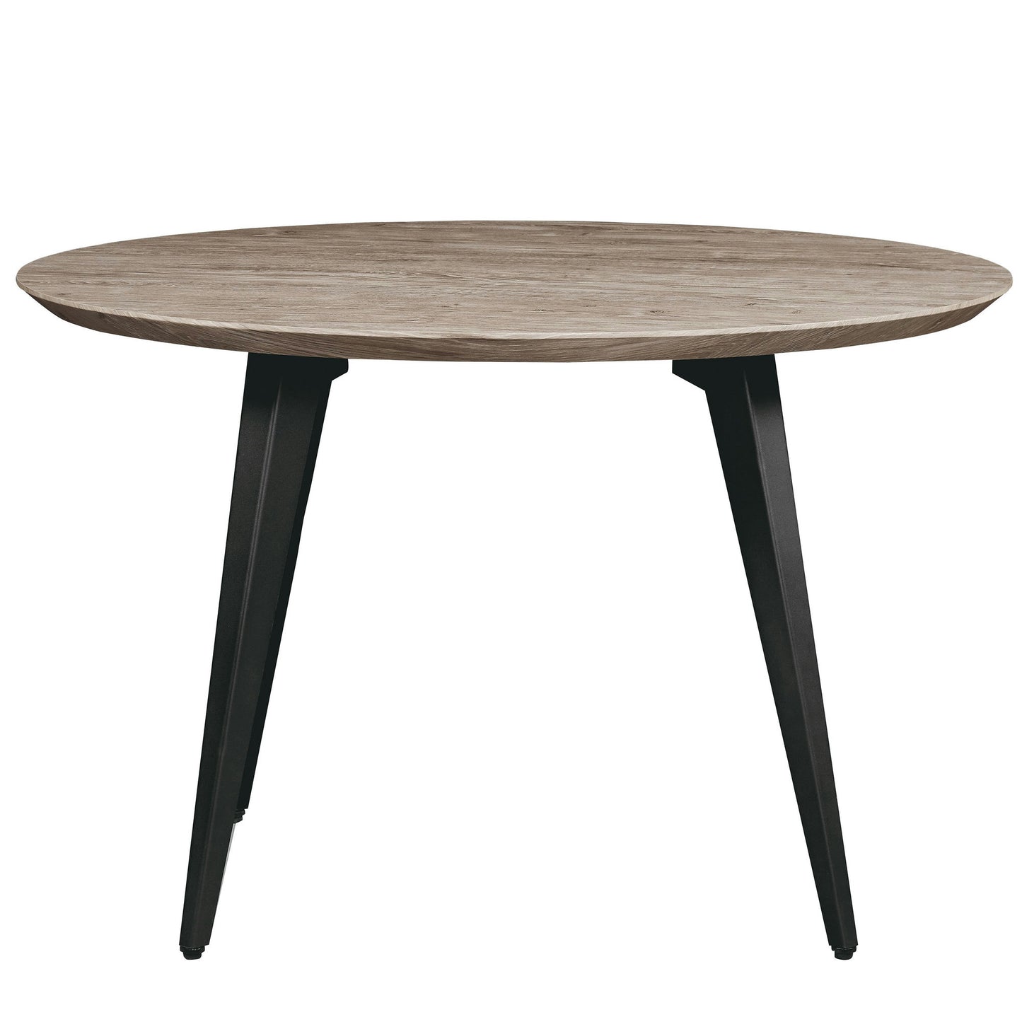 LeisureMod Ravenna Modern Round Oak Wood 47" Dining Table With Metal Legs