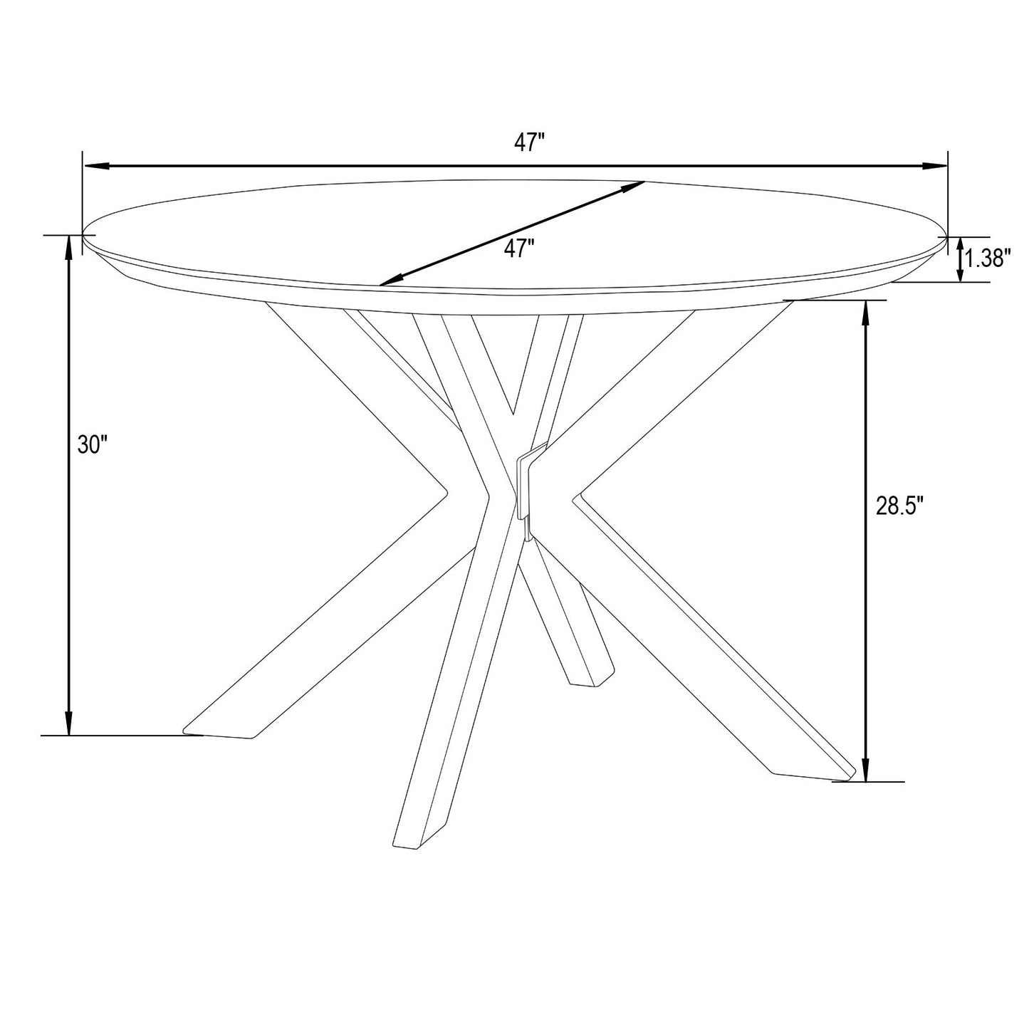 LeisureMod Ravenna 47" Round Dark Walnut Wood Dining Table With Metal Base