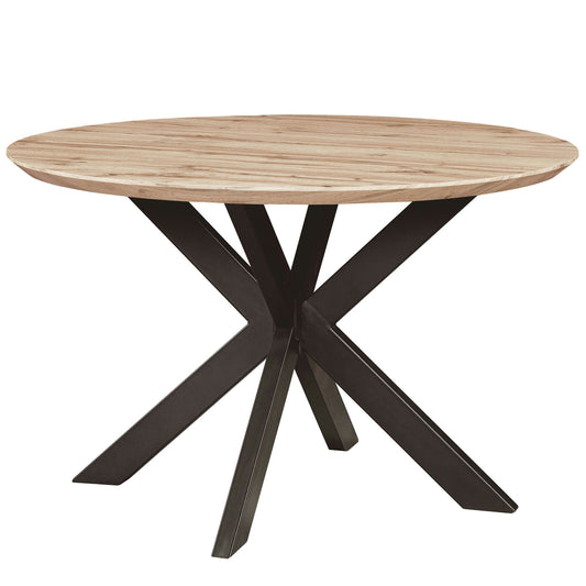 LeisureMod Ravenna 47" Round Maple Wood Dining Table With Modern Metal Base