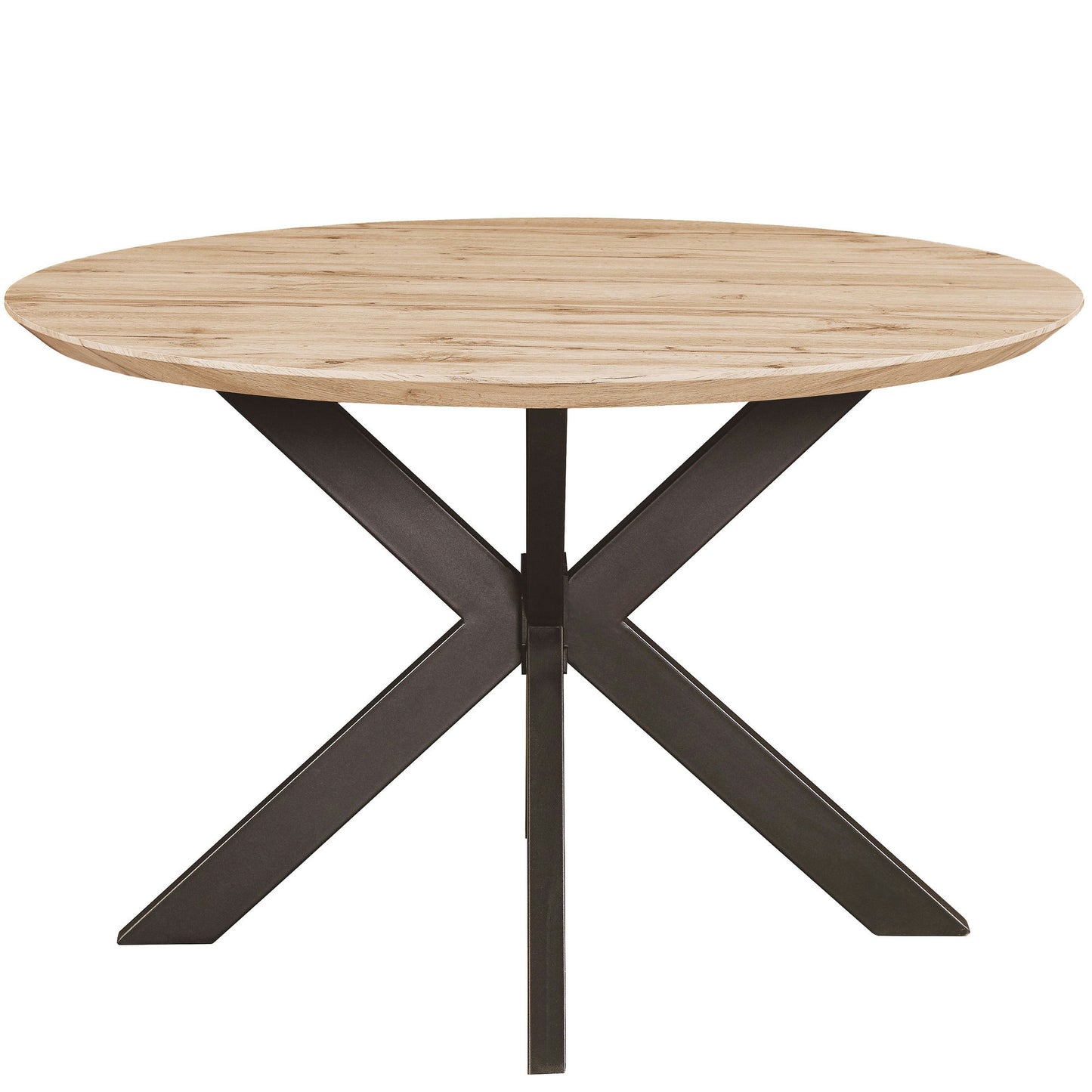 LeisureMod Ravenna 47" Round Maple Wood Dining Table With Modern Metal Base