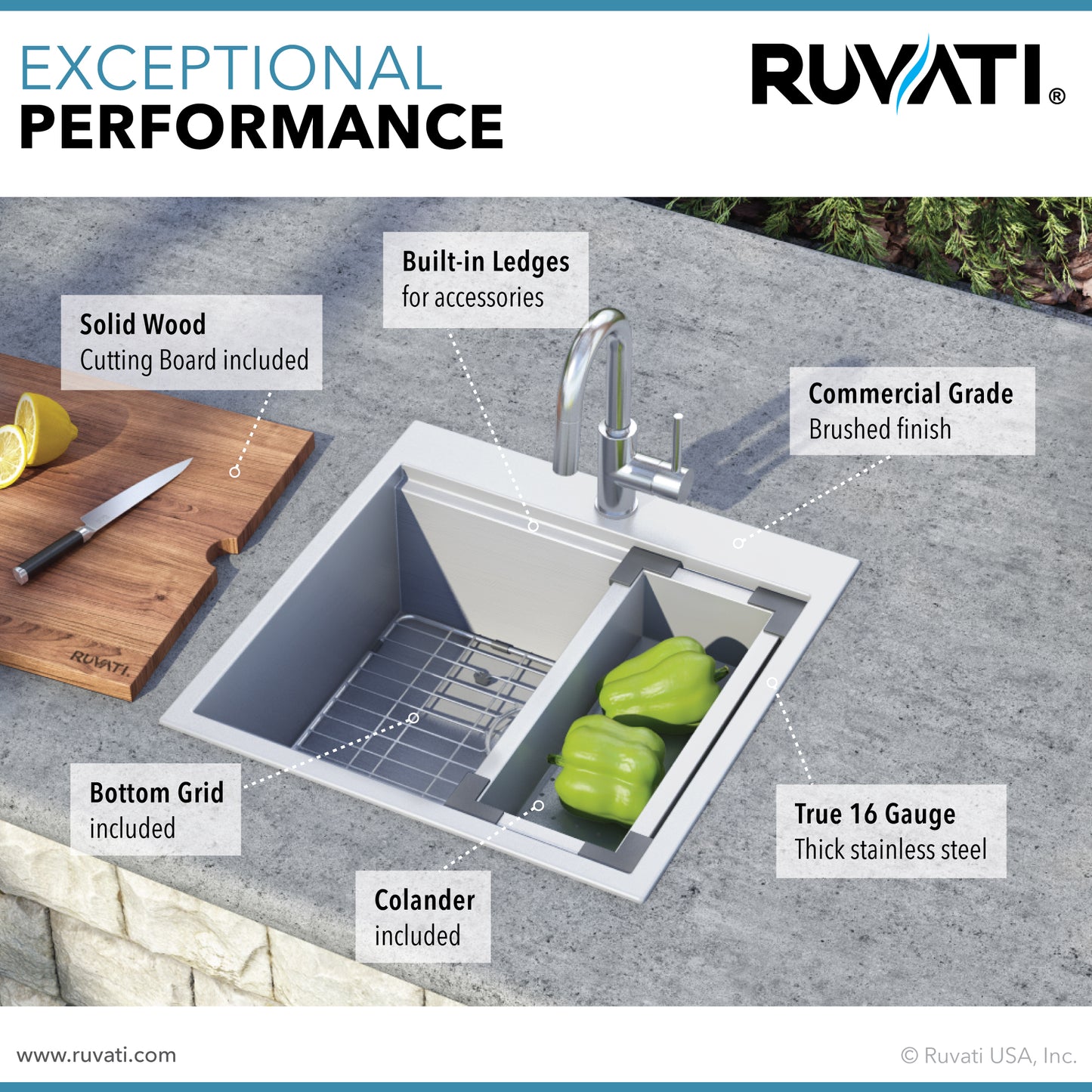 Ruvati Vino 21 x 20 inch Topmount Stainless Steel Kitchen Sink