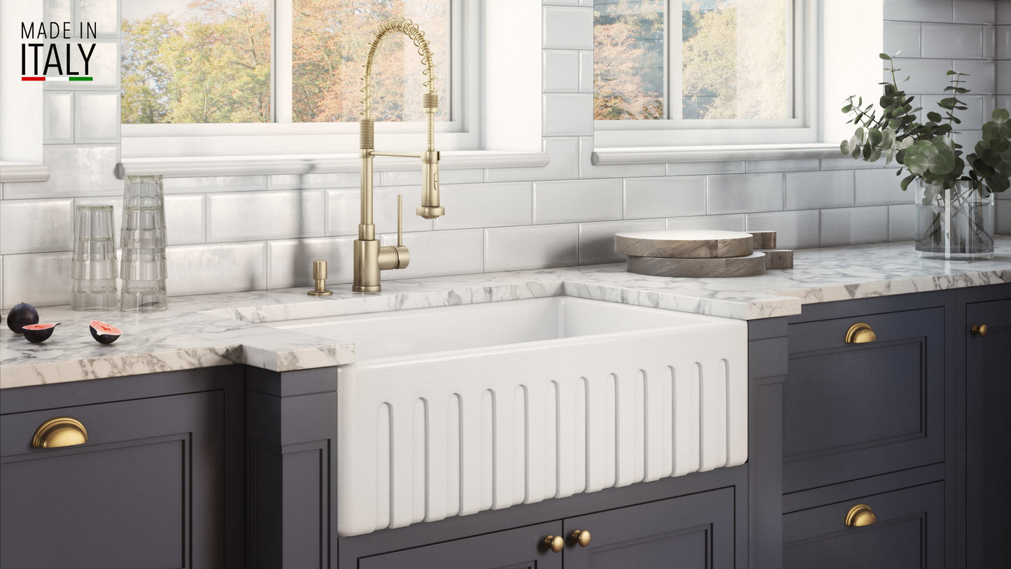 Ruvati Fiamma 30 x 20 inch Farmhouse Fireclay Kitchen Sink - White