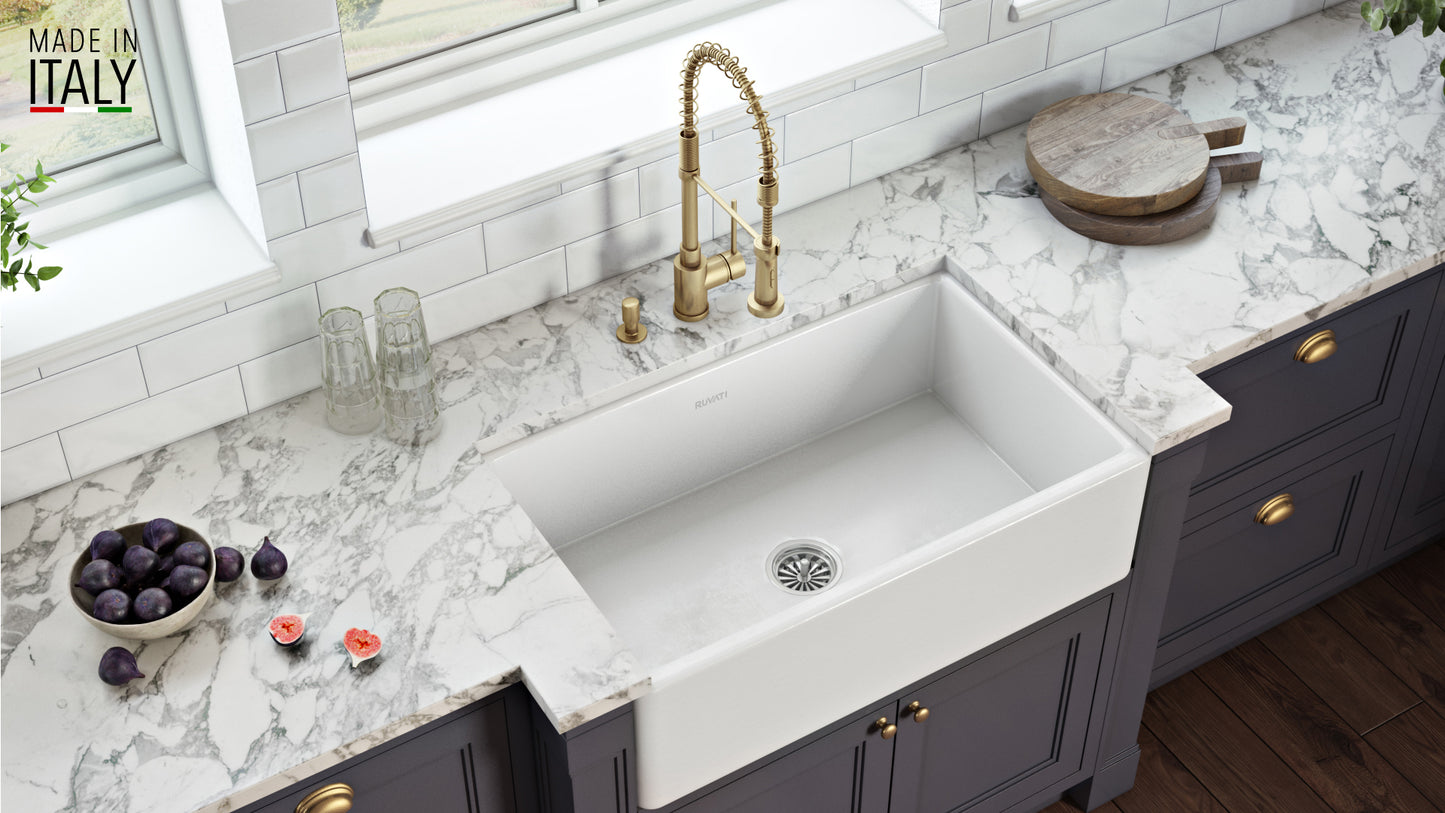 Ruvati Fiamma 30 x 20 inch Farmhouse Fireclay Kitchen Sink - White