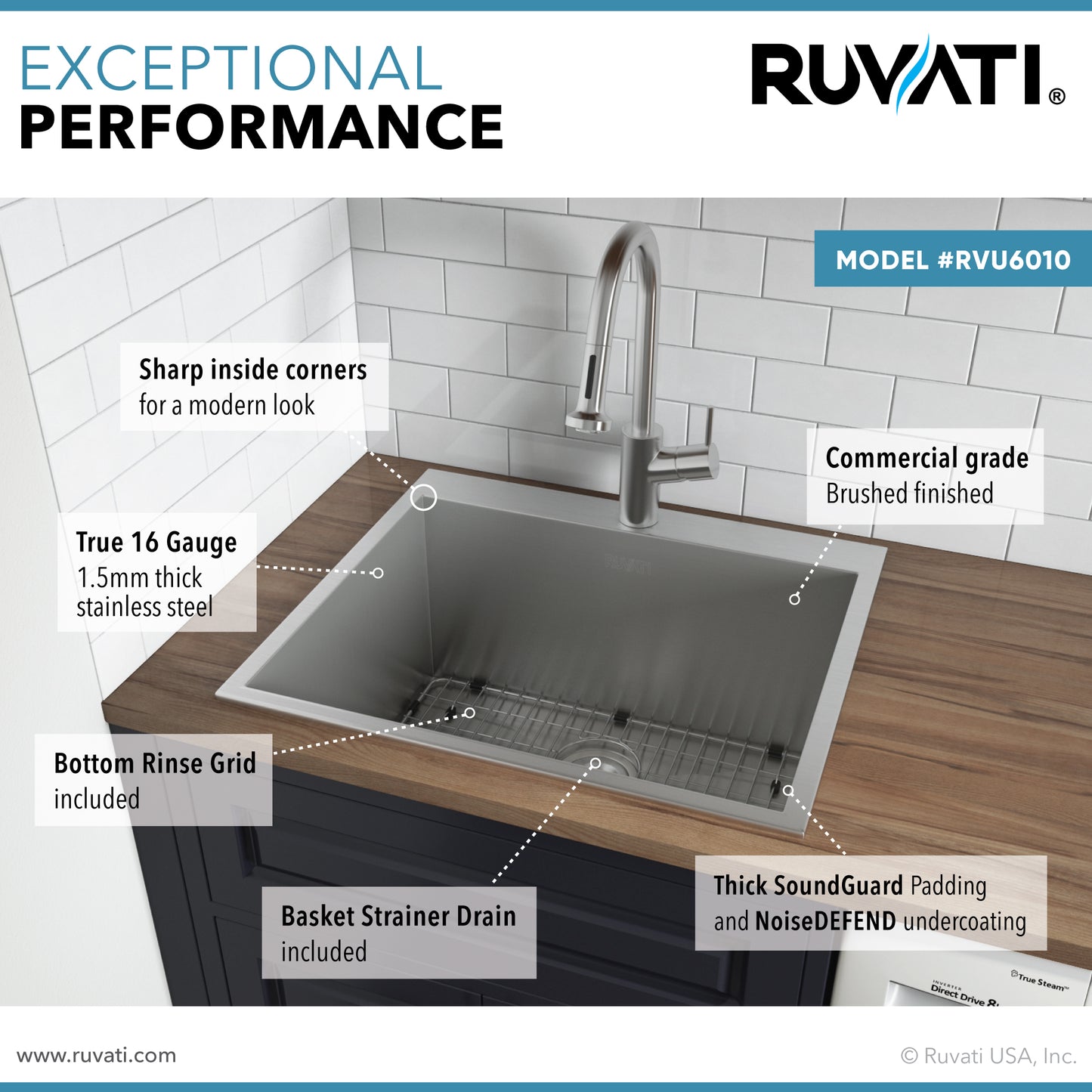 Ruvati Forma 25 x 22 inch Topmount Laundry Sink - Stainless Steel