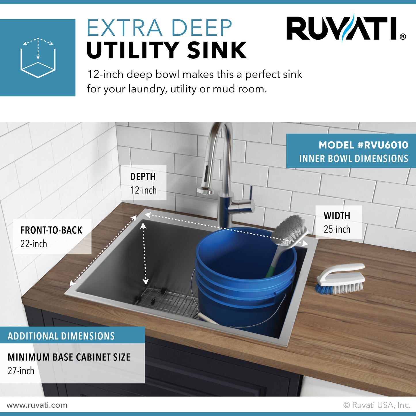 Ruvati Forma 25 x 22 inch Topmount Laundry Sink - Stainless Steel