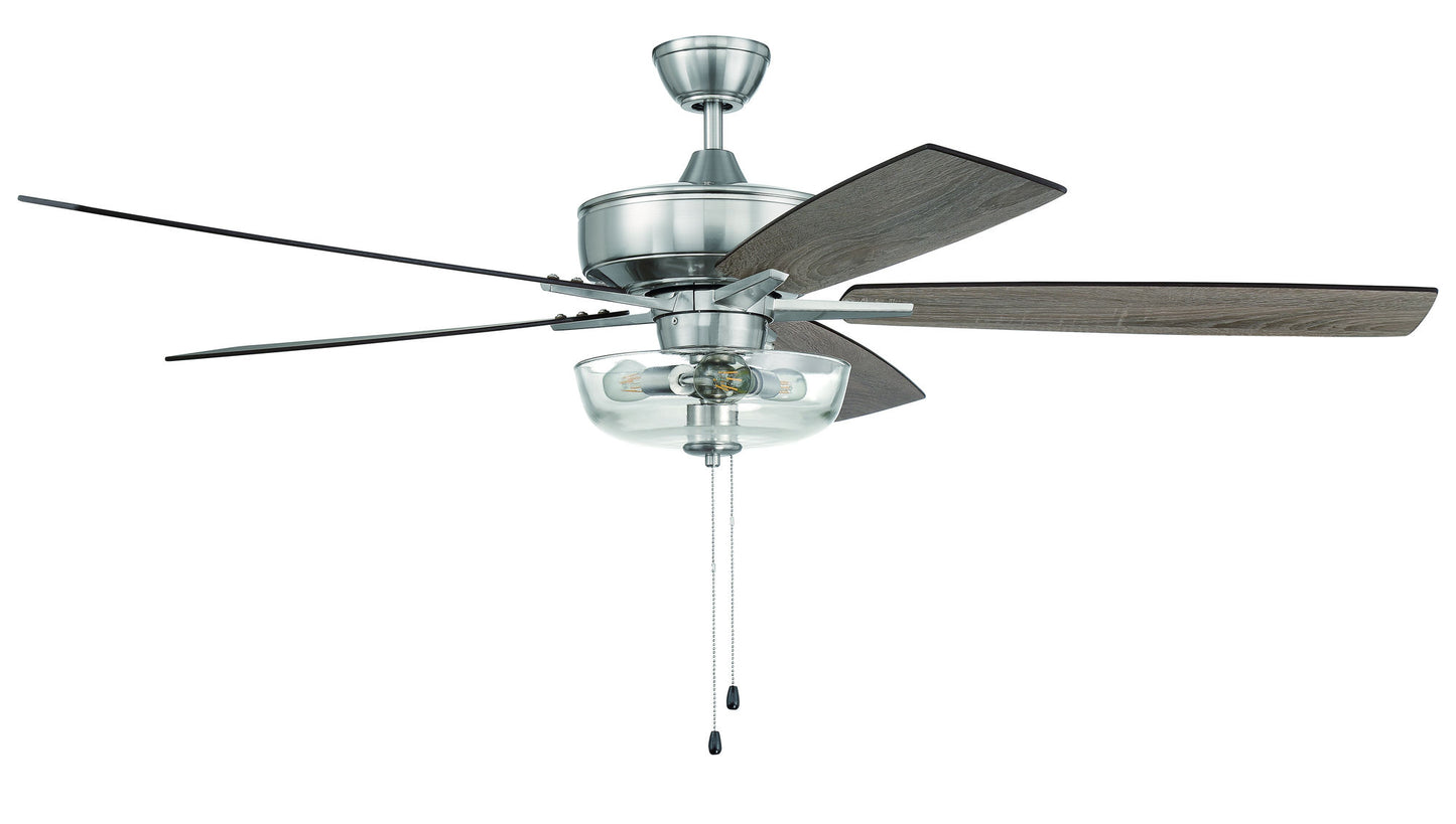 60" Super Pro Fan w/ Clear Bowl Light Kit and Blades in Brushed Polished Nickel