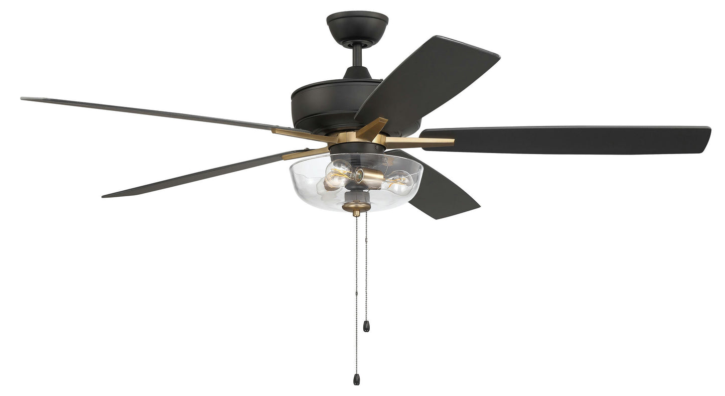 60" Super Pro Fan w/ Clear Bowl Light Kit black/Brass w/ rev black Walnut Blades