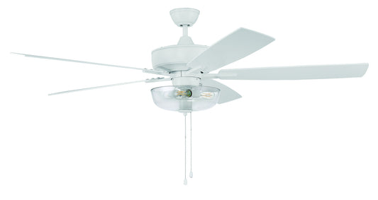 60" Super Pro Fan with Clear Bowl Light Kit and Blades in White