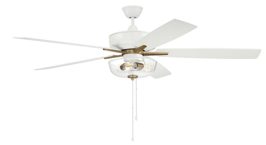 60" Super Pro Fan w/ Clear Bowl Light Kit White/Brass w/ rev White Oak Blades