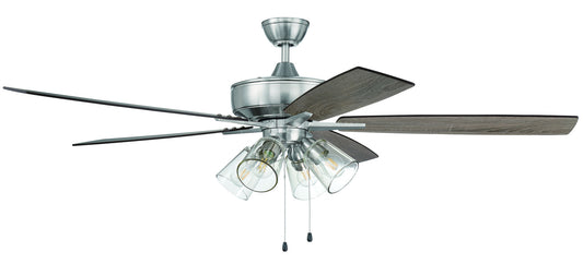 60" Super Pro Fan w/ 4 Light Kit Clear Glass and Blades in Polished Nickel
