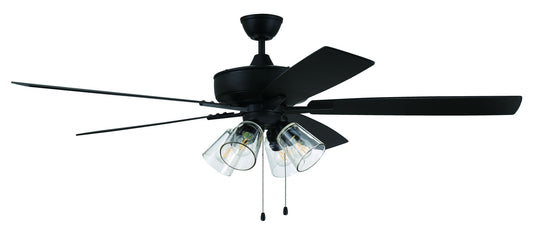 60" Super Pro Fan with 4 Light Kit Clear Glass and Blades in Flat Black