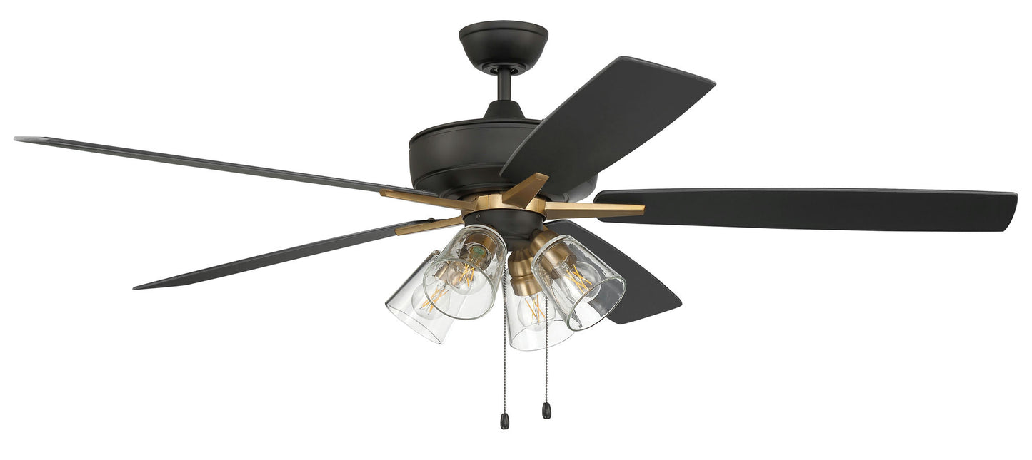 60" Super Pro Fan w/ Clear 4 Light Kit black/Brass w/ rev black Walnut Blades