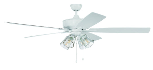 60" Super Pro Fan with 4 Light Kit Clear Glass and Blades in White