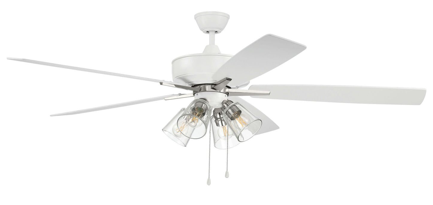 60" Super Pro Fan w/ Clear 4 Light Kit White/Nickel w/ rev White Oak Blades