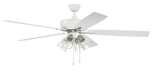 60" Super Pro Fan w/ Clear 4 Light Kit White/Nickel w/ rev White Oak Blades