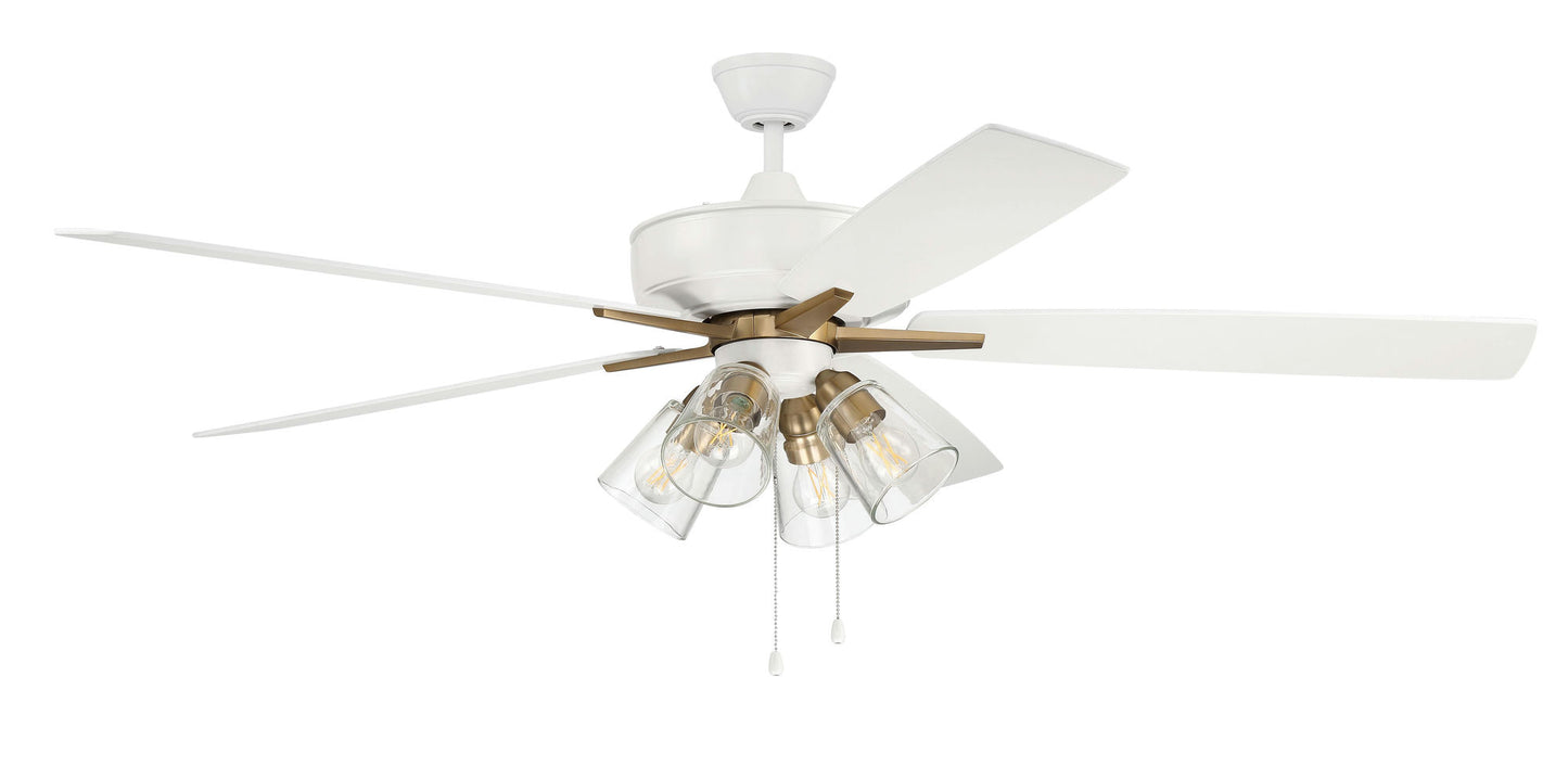 60" Super Pro Fan w/ Clear 4 Light Kit White/Brass w/ rev White Oak Blades