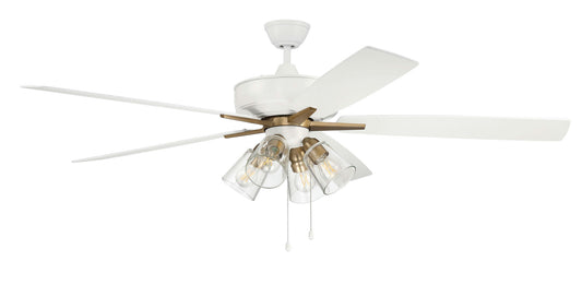 60" Super Pro Fan w/ Clear 4 Light Kit White/Brass w/ rev White Oak Blades