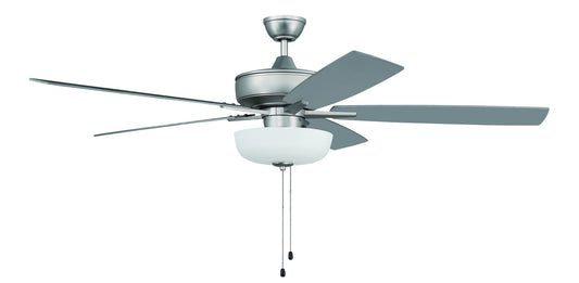 60" Super Pro Fan with White Bowl Light Kit and Blades in Brushed Satin Nickel