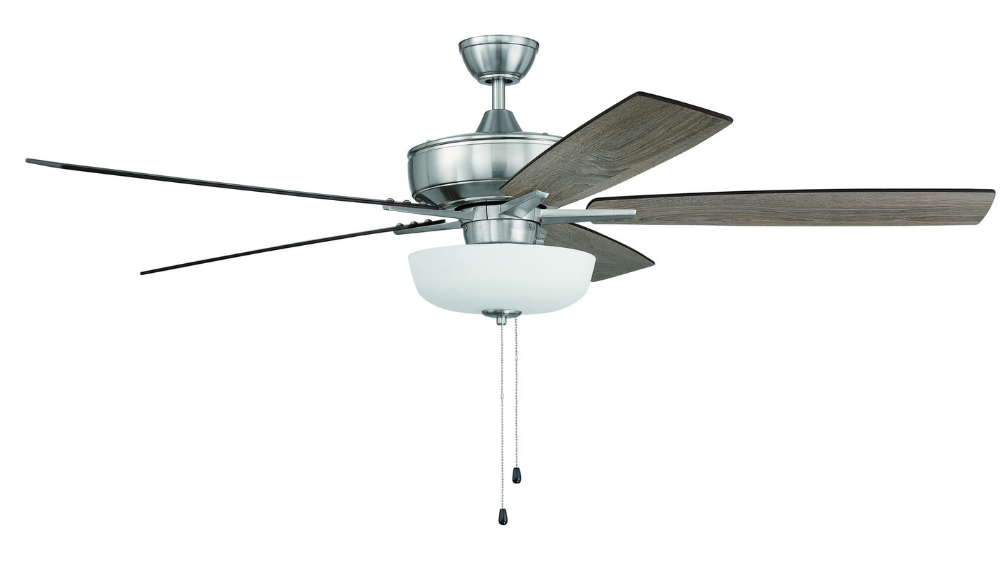 60" Super Pro Fan w/ White Bowl Light Kit and Blades in Brushed Polished Nickel