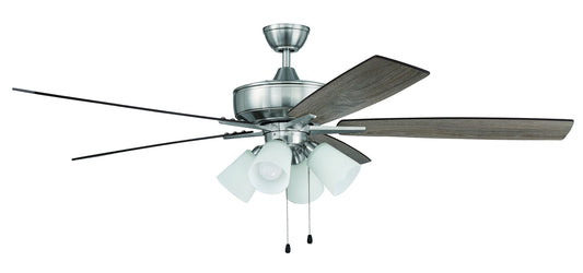 60" Super Pro Fan w/ 4 Lt Kit White Glass and Blades in Polished Nickel
