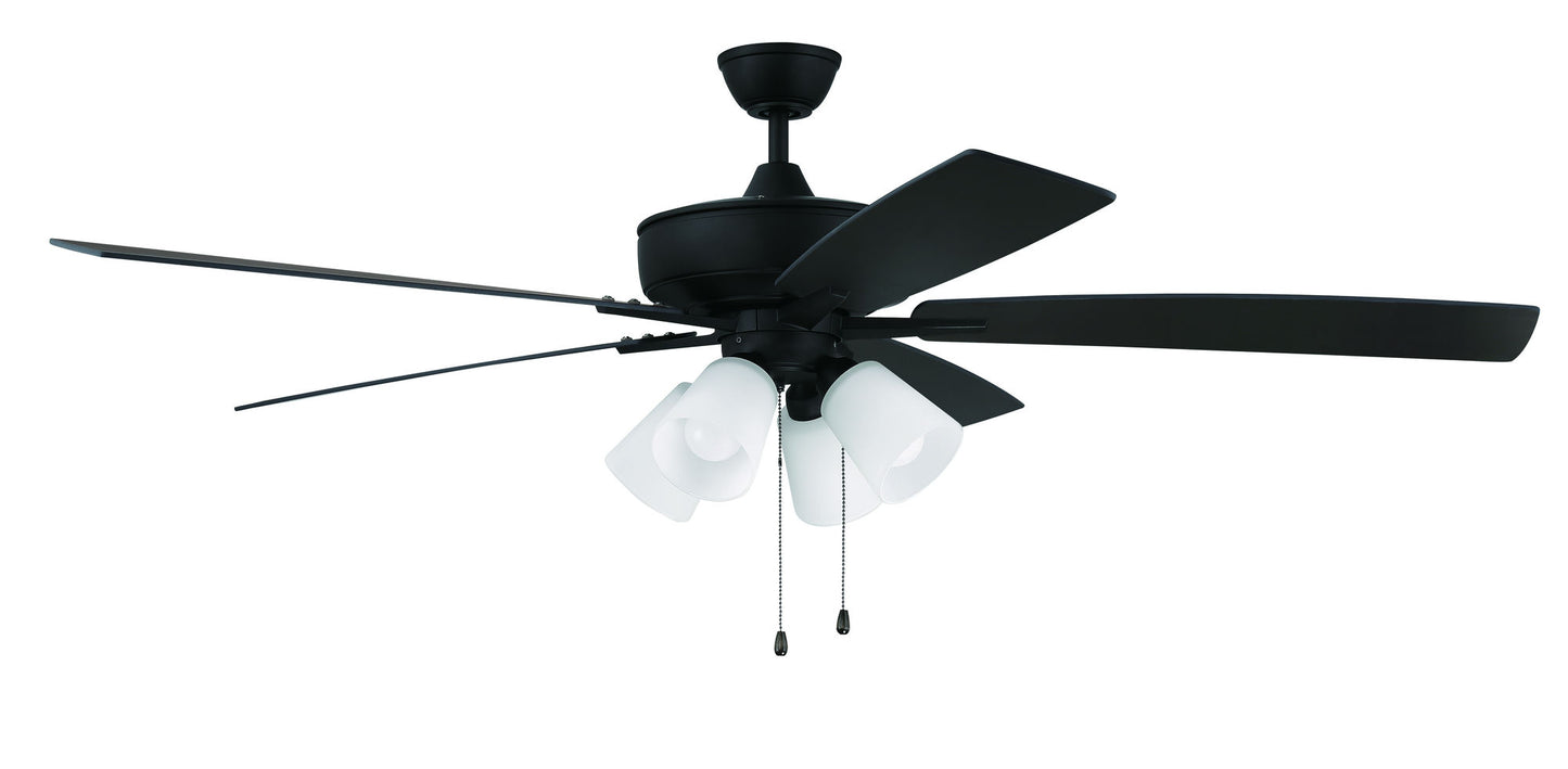 60" Super Pro Fan with 4 Light Kit White Glass and Blades in Espresso