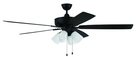 60" Super Pro Fan with 4 Light Kit White Glass and Blades in Flat Black