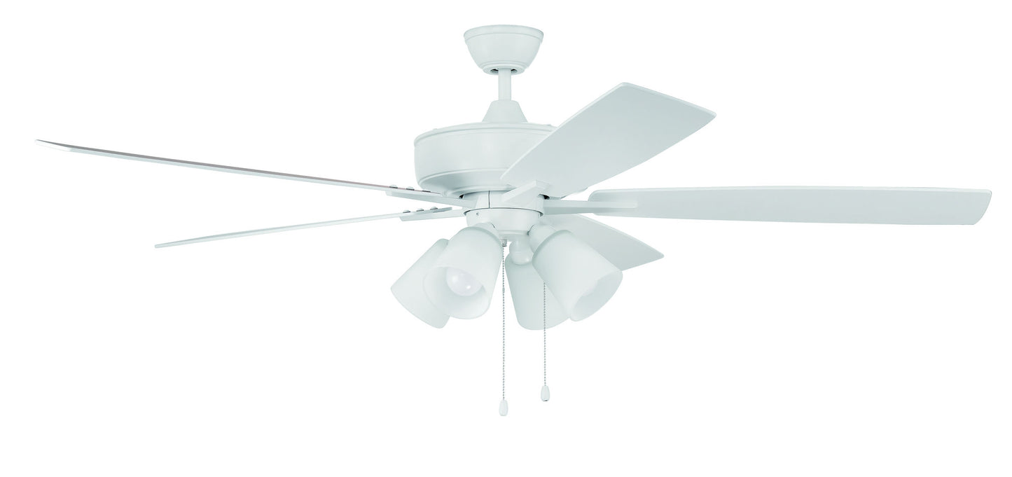 60" Super Pro Fan with 4 Light Kit White Glass and Blades in White