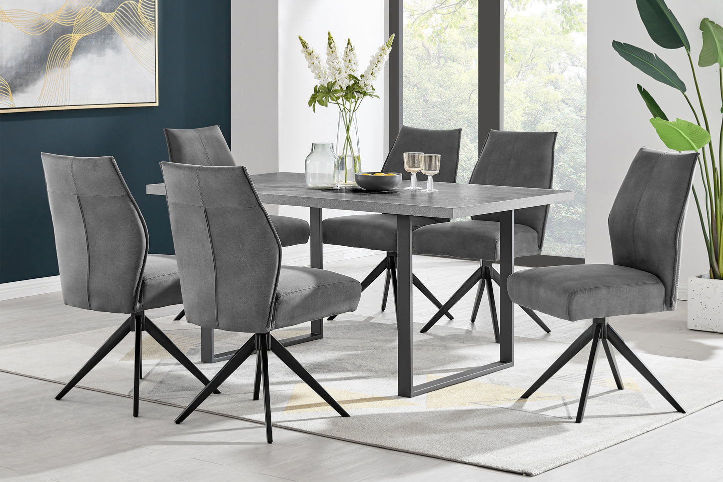 Fenton and Charcoal Monarch 7 Piece Modern Rectangular Dining Set