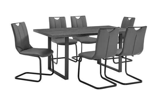 Fenton and Gray Pacific 7 Piece Modern Rectangular Dining Set with Black Base