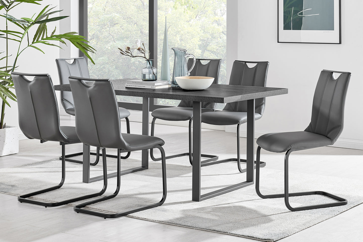 Fenton and Gray Pacific 7 Piece Modern Rectangular Dining Set with Black Base