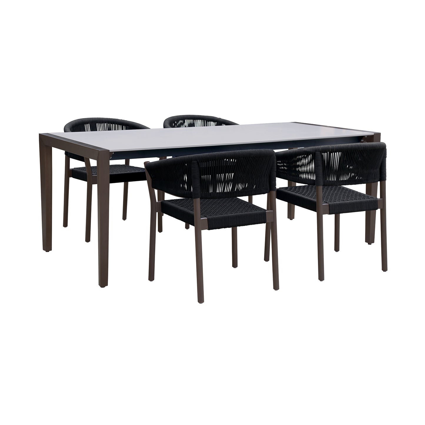 Indoor 5 Piece Dining Set in Dark Eucalyptus Wood with Superstone