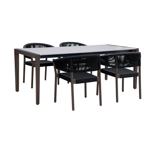 Indoor 5 Piece Dining Set in Dark Eucalyptus Wood with Superstone