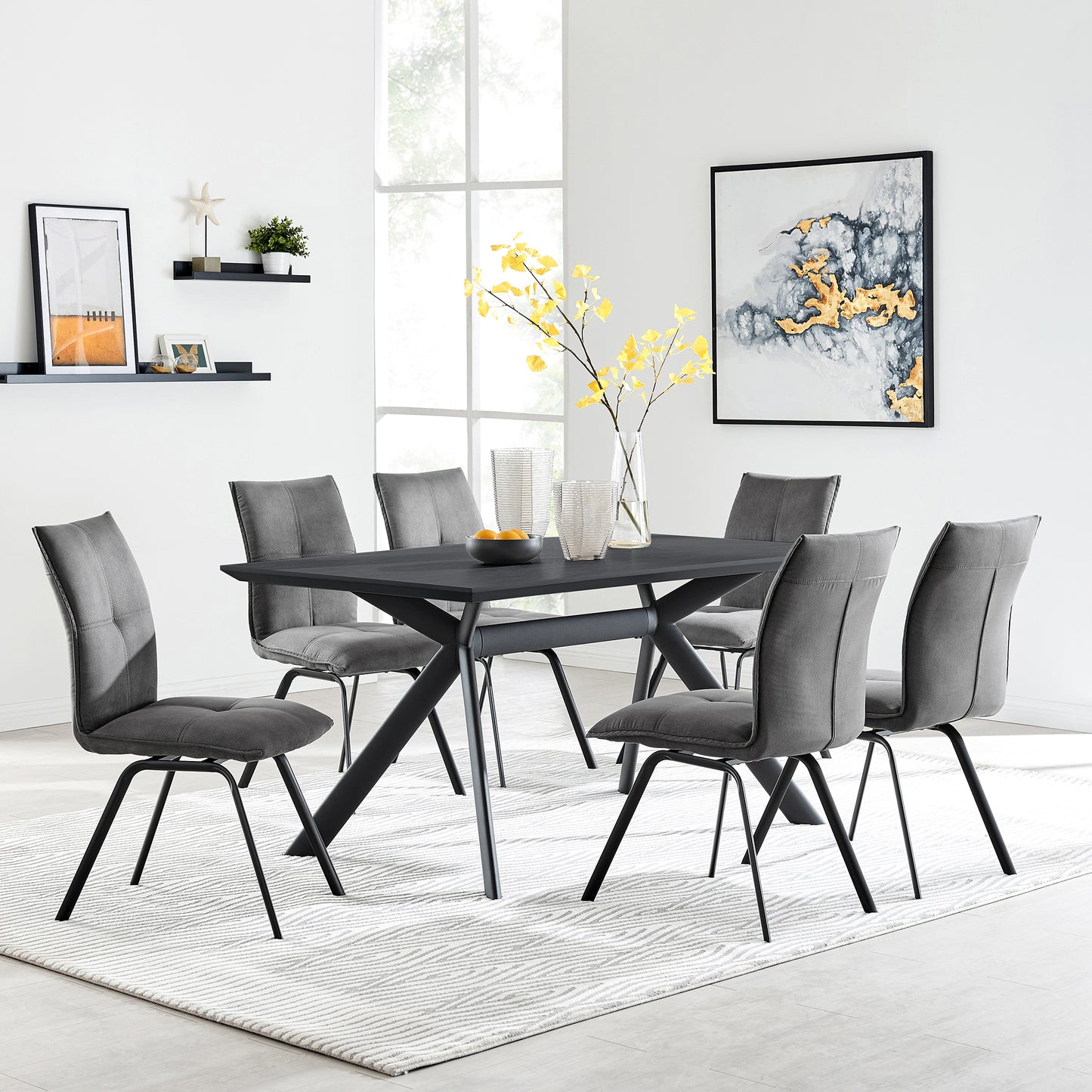Margot and Charcoal Rylee 7 Piece Modern Rectangular Dining Set