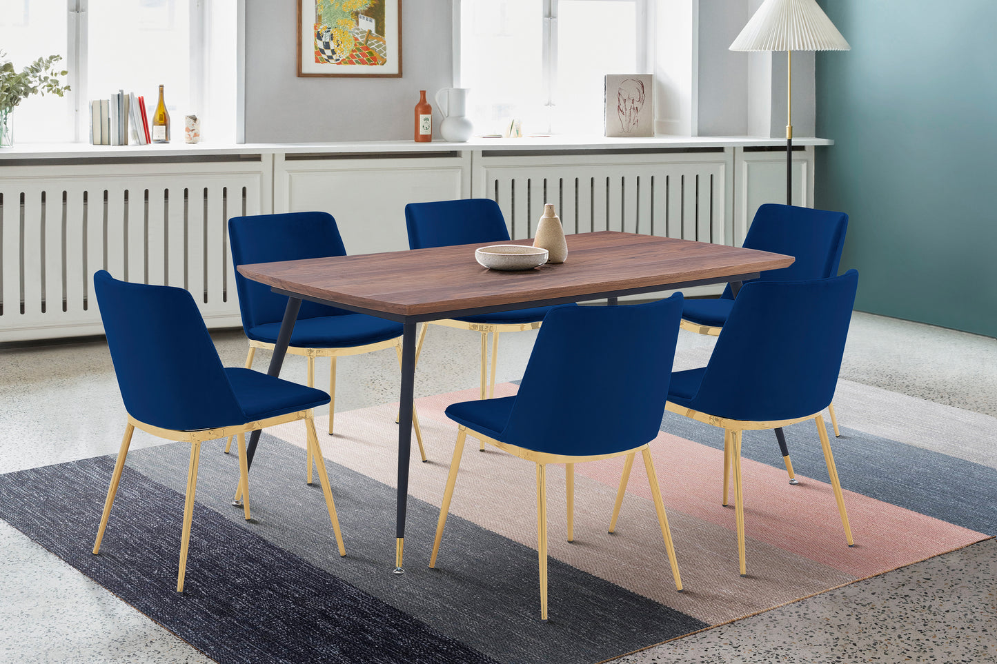 Messina Blue Velvet 7 Piece Rectangular Dining Set