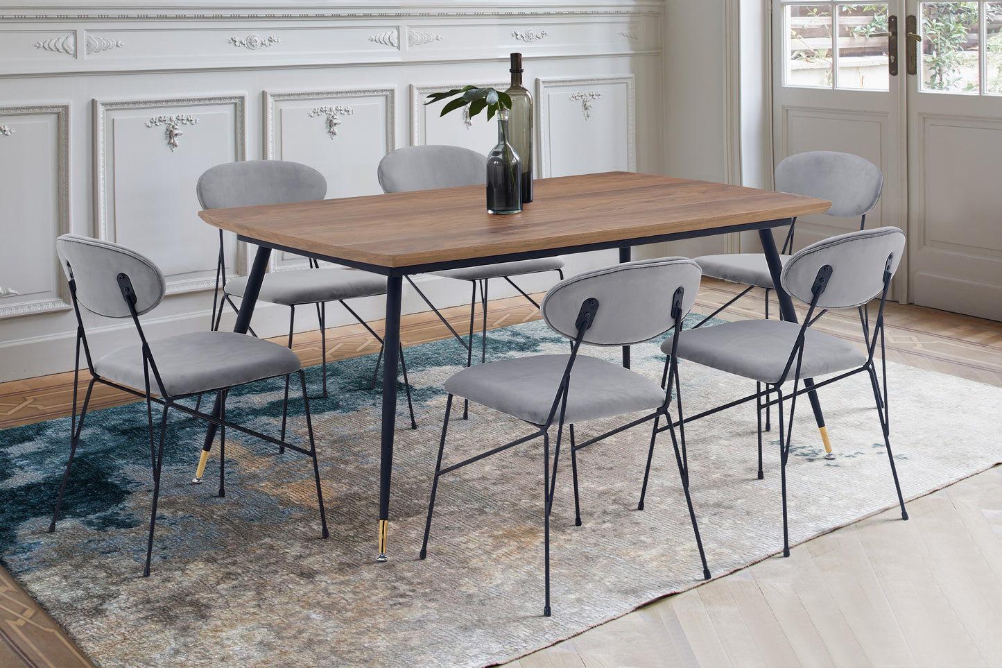 Messina and Alice Gray Velvet 7 Piece Rectangular Dining Set