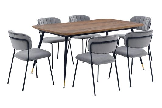 Messina and Carlo Gray Velvet 7 Piece Rectangular Dining Set