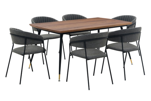 Messina and Nara Gray Faux Leather 7 Piece Rectangular Dining Set