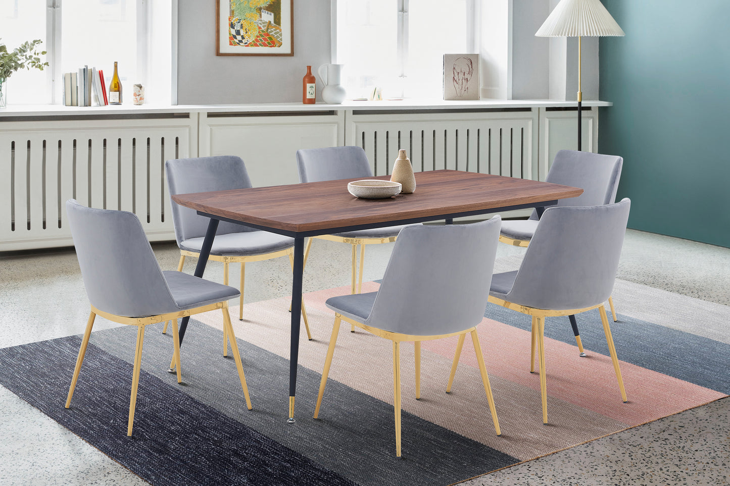 Messina Gray Velvet 7 Piece Rectangular Dining Set